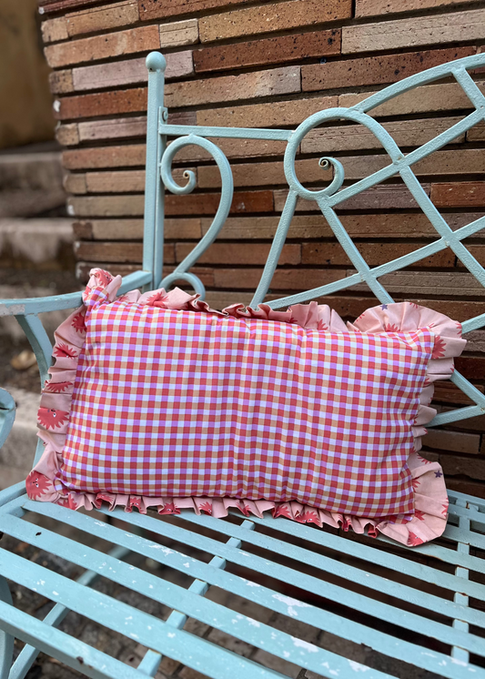 Housse de coussin Gaelle vichy soleil coton à personnaliser