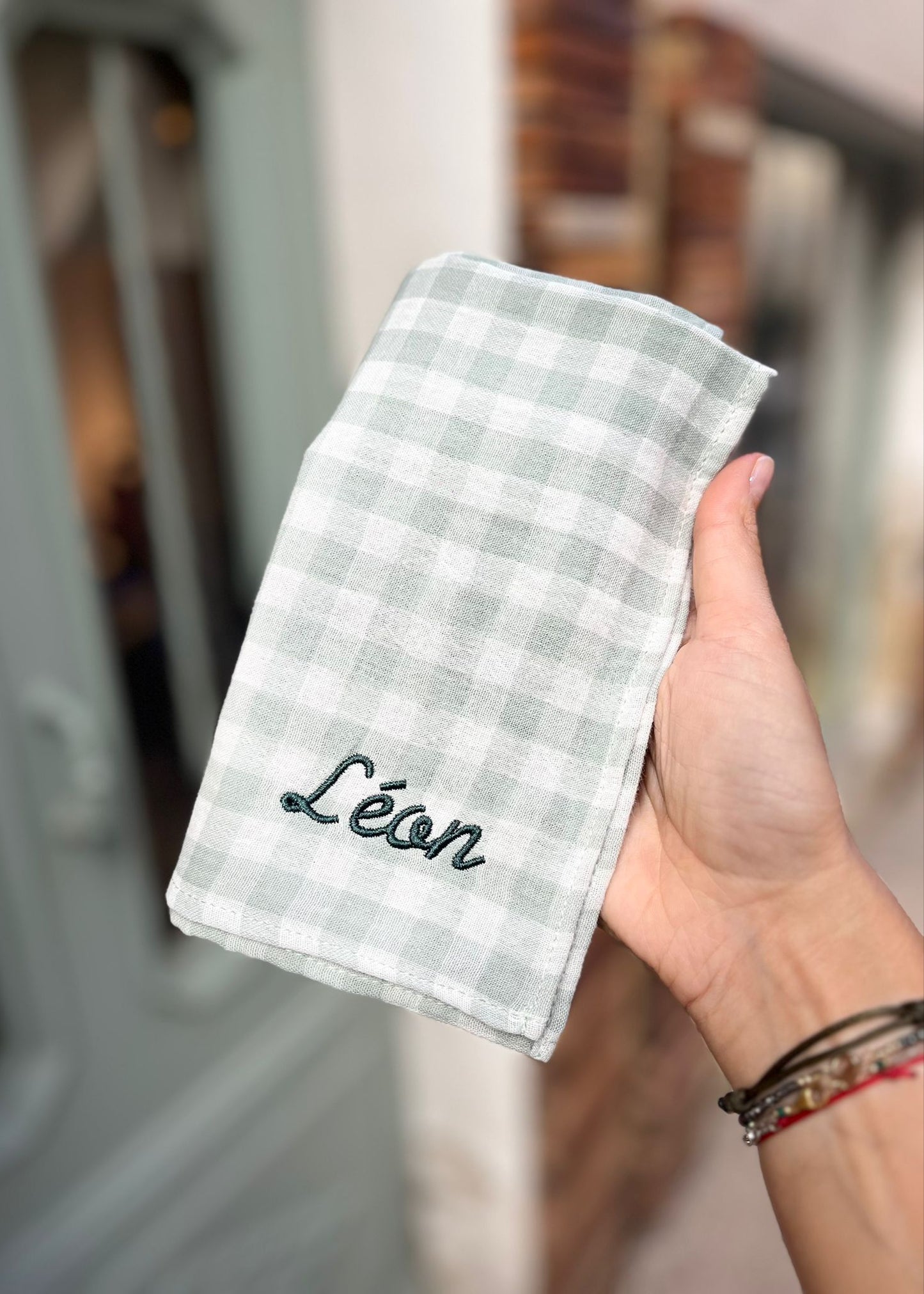 serviette de table vichy vert d'eau 