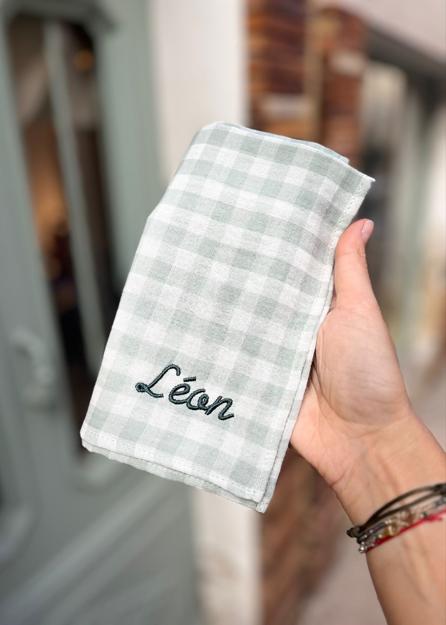 serviette de table vichy vert d'eau 