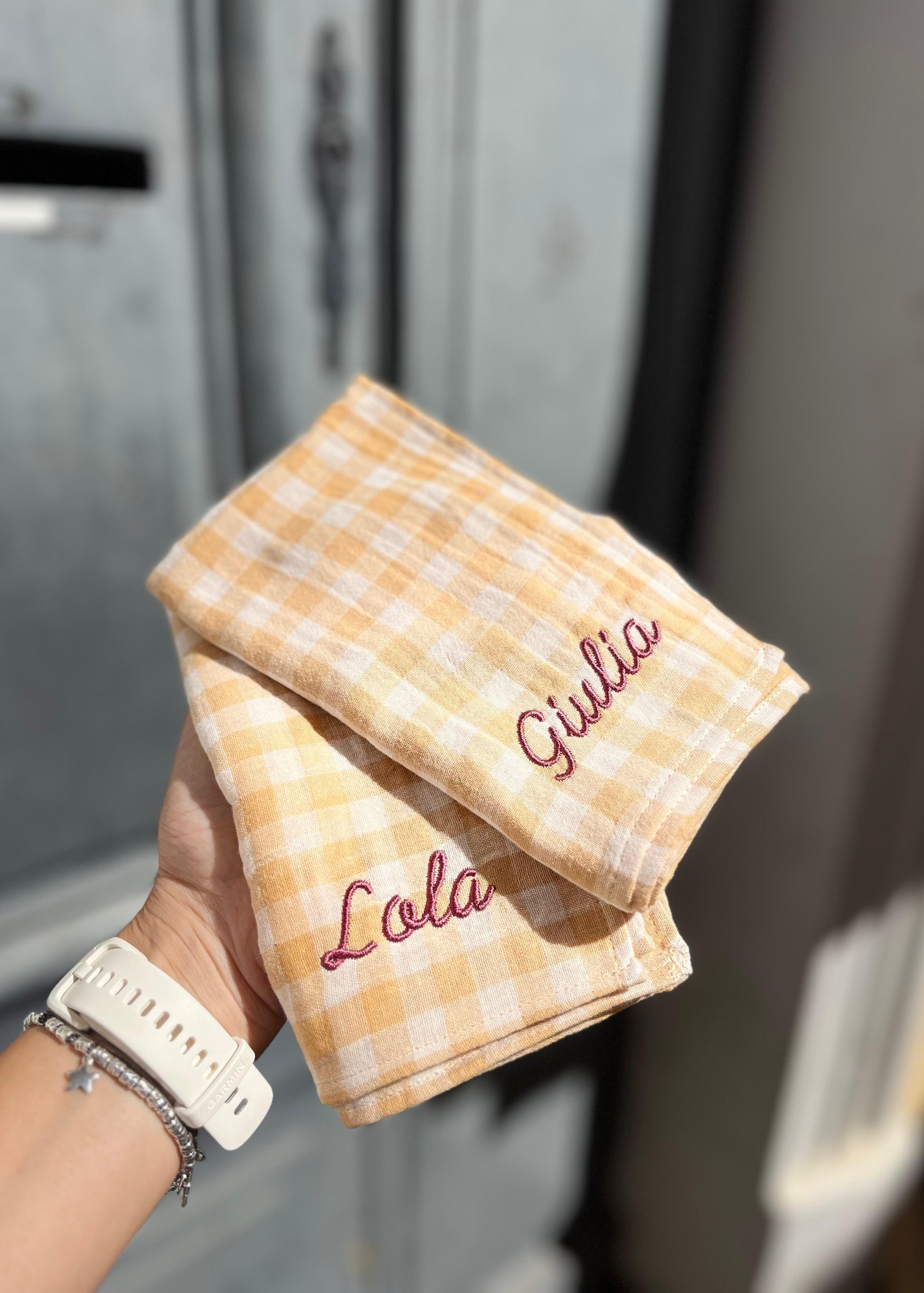 serviette de table maria vichy jaune gaze de coton